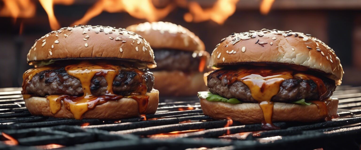 Grilled burgers with sear marks on a grill